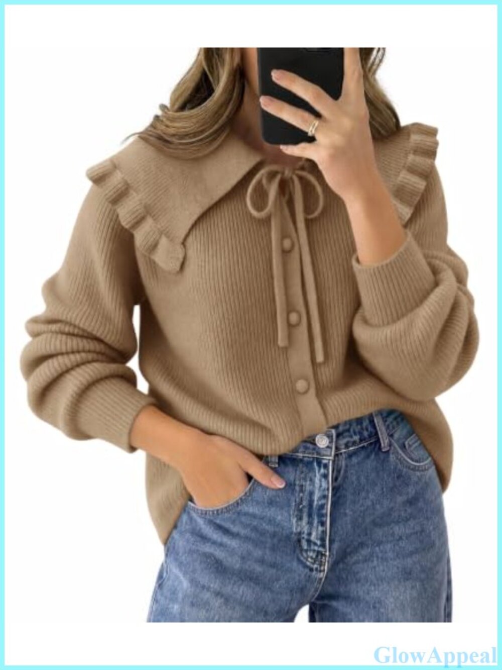 Women's Oversized Ruffle Peter Pan Collar Button Up Knit Cardigan Sweater